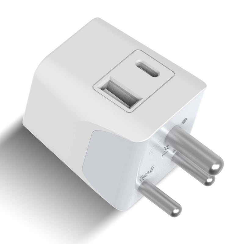 Ceptics 3 in 1 Travel Adapter with USB C, Type D Multiple Plug Socket for Laptops, Phones - White - 1 Pack - Image 1