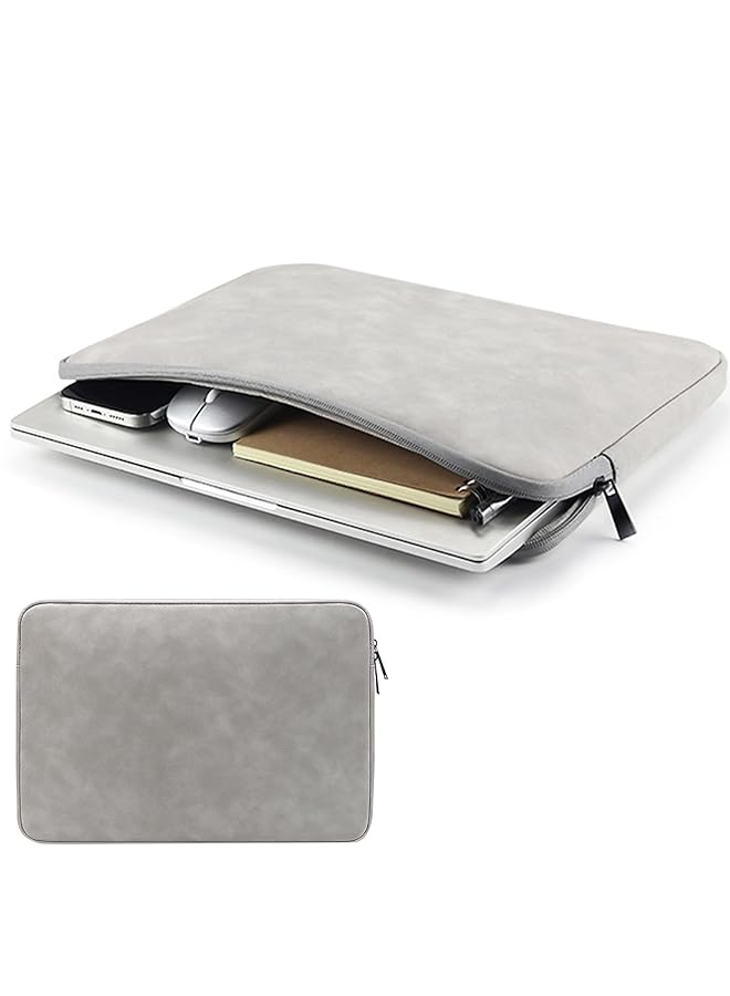 Beauenty 13 Inch Laptop Sleeve Laptop Protective Case Cover With Metal Zippers And Thickened Villus Shockproof Pu Leather Computer Bag Tablet Ipad Case Compatible With Macbook Air Pro Light Grey  - Image 1
