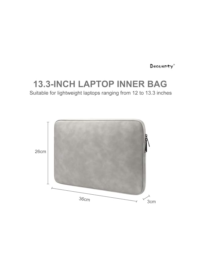 Beauenty 13 Inch Laptop Sleeve Laptop Protective Case Cover With Metal Zippers And Thickened Villus Shockproof Pu Leather Computer Bag Tablet Ipad Case Compatible With Macbook Air Pro Light Grey  - Image 2