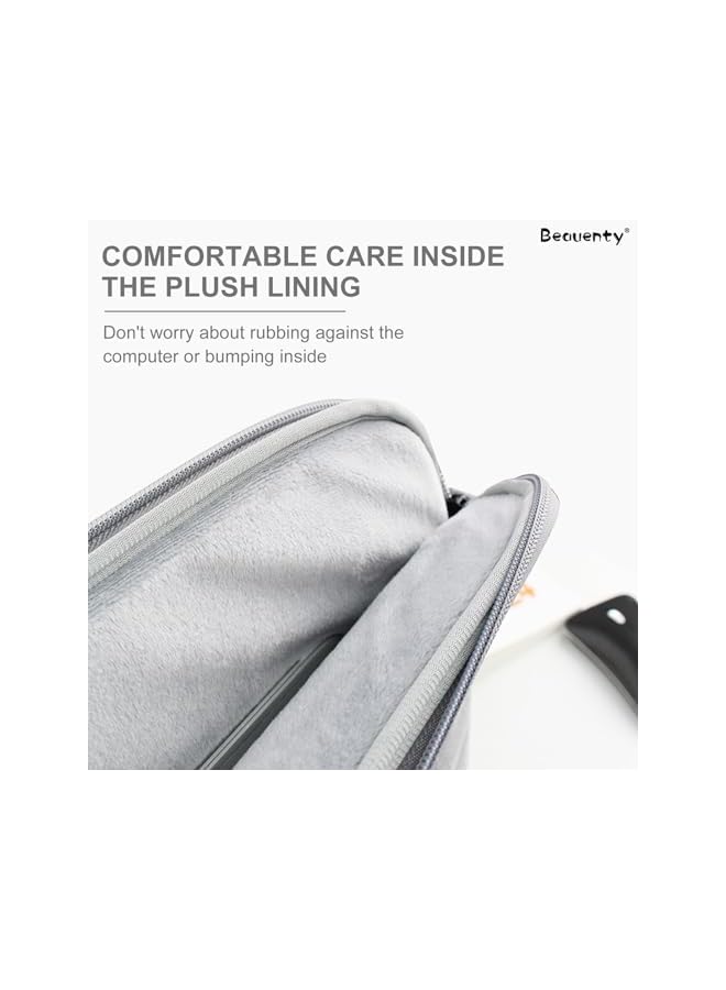 Beauenty 13 Inch Laptop Sleeve Laptop Protective Case Cover With Metal Zippers And Thickened Villus Shockproof Pu Leather Computer Bag Tablet Ipad Case Compatible With Macbook Air Pro Light Grey  - Image 5