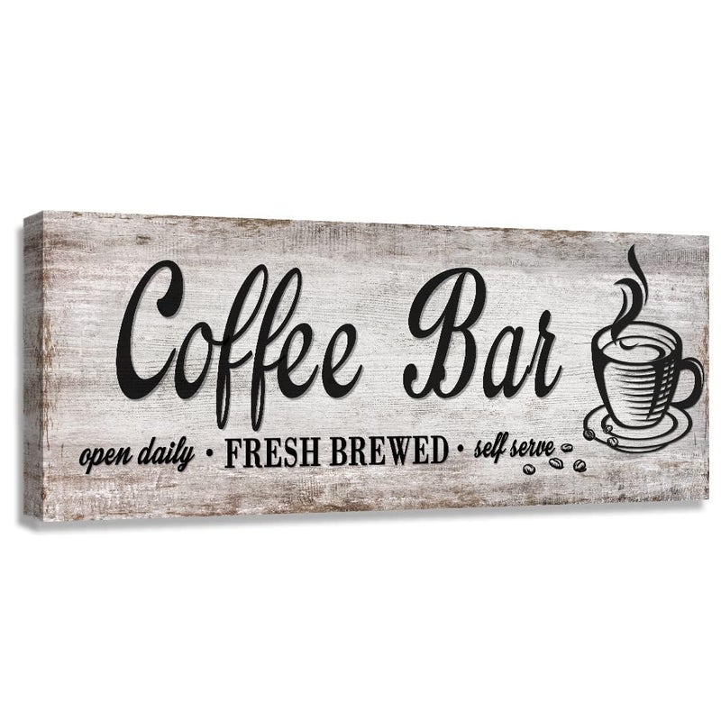 WOWGOOMO Rustic Wood Grain Coffee Station Decor - Retro Coffee Bar Signs for Kitchen - Self Serve Fresh Brewed Open Daily - Image 1
