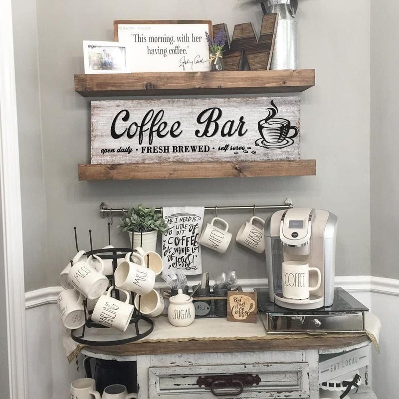 WOWGOOMO Rustic Wood Grain Coffee Station Decor - Retro Coffee Bar Signs for Kitchen - Self Serve Fresh Brewed Open Daily - Image 3