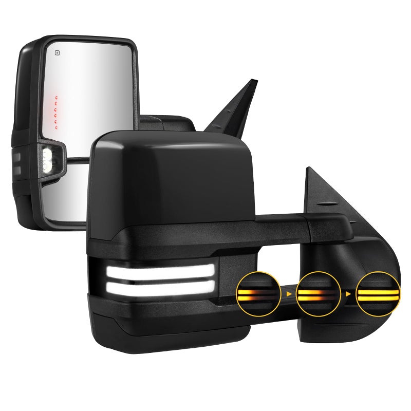 Sanooer Towing Mirrors Painted Black Switchback Dynamic Turn Light Compatible with 20072013 Chevy Silverado Suburban Tahoe GMC Sierra Yukon with Running Lights Power Glass Backup Lamp Heated Set