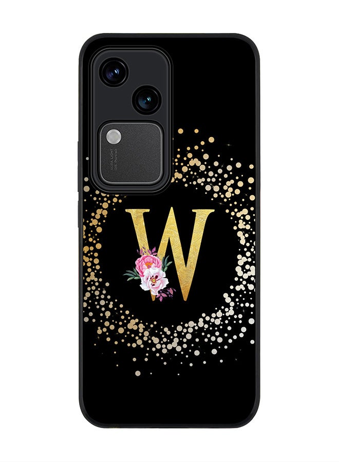 Stylizedd Rugged Black edge case for Vivo V30 5G, Slim fit Flexible Cover -  Custom Monogram Initial Letter Floral Pattern Alphabet - W ( Black ) - Image 1