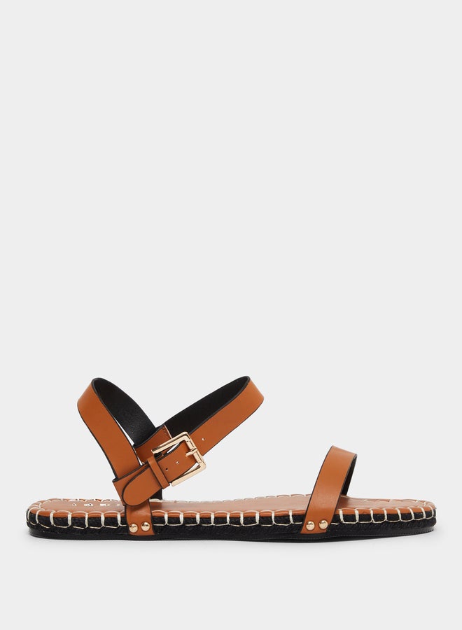 Raid Bambie Brown Ankle Strap Flat Espadrilles - Image 1