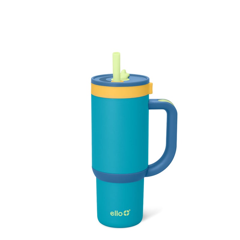 Ello Oasis 18oz Kids Tumbler with Handle & Retracting Straw, 100% Leakproof Reusable Insulated Stainless Steel Cup, Gifts for Teens Girls Boys, Keeps cold for 18 Hours, Cup Holder Friendly, Glacier - Image 1