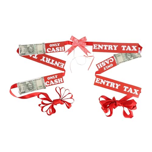 THE BRIDE MADE Entry Tax Only Cash Welcome Ribbon Red Satin Ribbon (Pack of 1) - Image 1