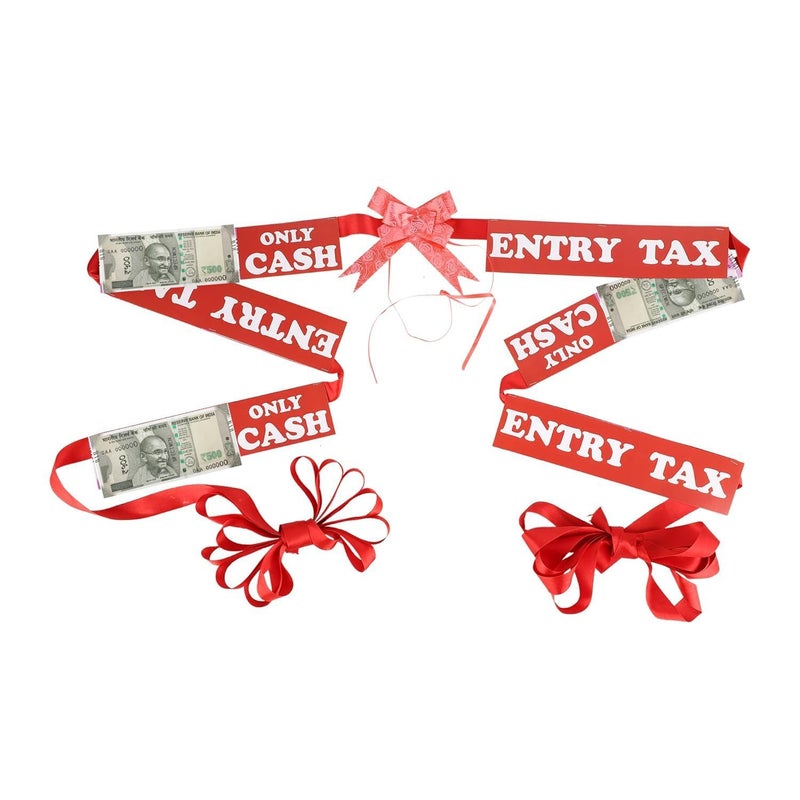 THE BRIDE MADE Entry Tax Only Cash Welcome Ribbon Red Satin Ribbon (Pack of 1) - Image 5