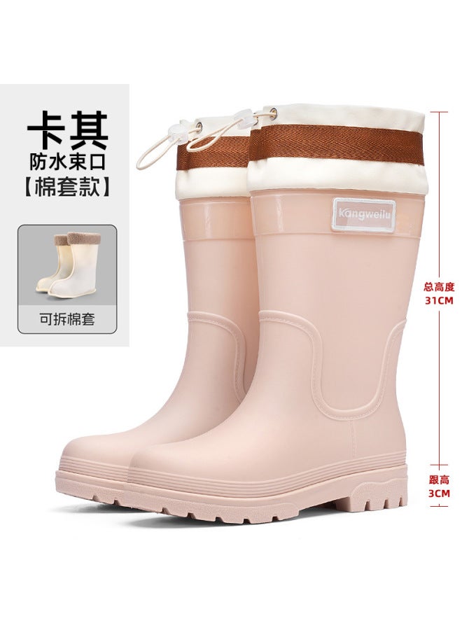 Style New Mid-calf Rain Boots For Women, Rubber Shoes For Outdoor Use, Non-slip Water Boots, Thick-soled Water Shoes, Fleece-lined Outdoor Rain Boots