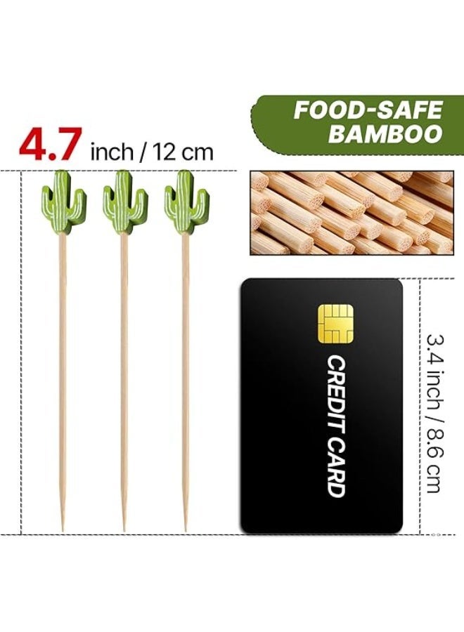 PuTwo Cocktail Picks Handmade Bamboo Toothpicks 100pcs 4.7” in Green Cacti - Image 2