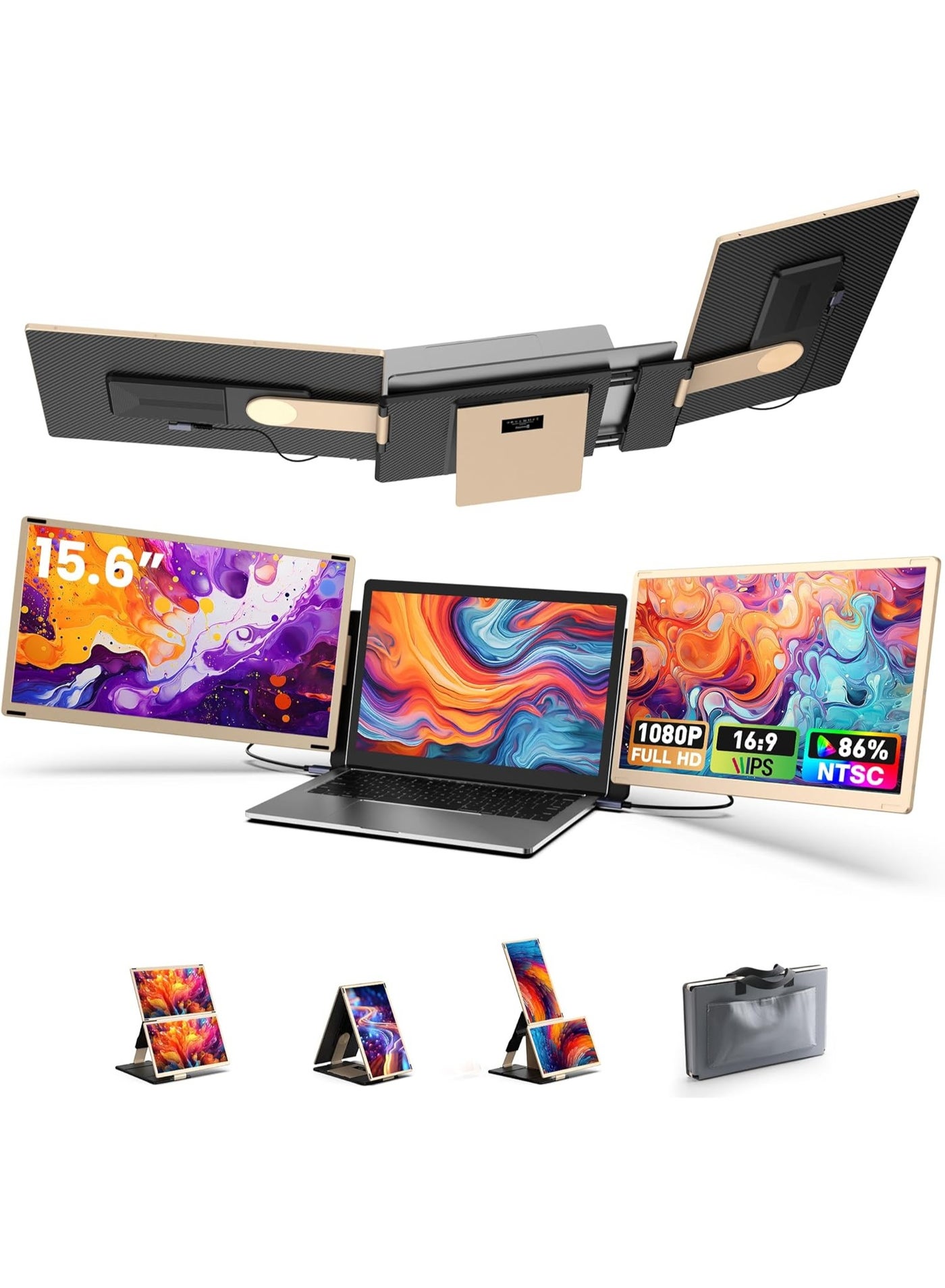 15.6" Portable Laptop Screen Extender, Detachable DIY Triple Monitor with 360° Rotation, FHD 1080P IPS Display, Plug-and-Play for Windows/Mac (M1/M2/M3)/Chrome/Android/Switch