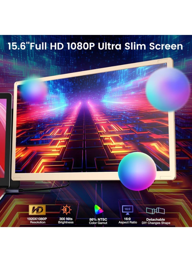 15.6" Portable Laptop Screen Extender, Detachable DIY Triple Monitor with 360° Rotation, FHD 1080P IPS Display, Plug-and-Play for Windows/Mac (M1/M2/M3)/Chrome/Android/Switch - Image 2