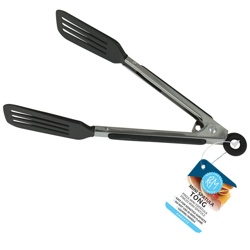 RM RM International 96921 Mini 8 Spatula Tong with Locking Handle Black 