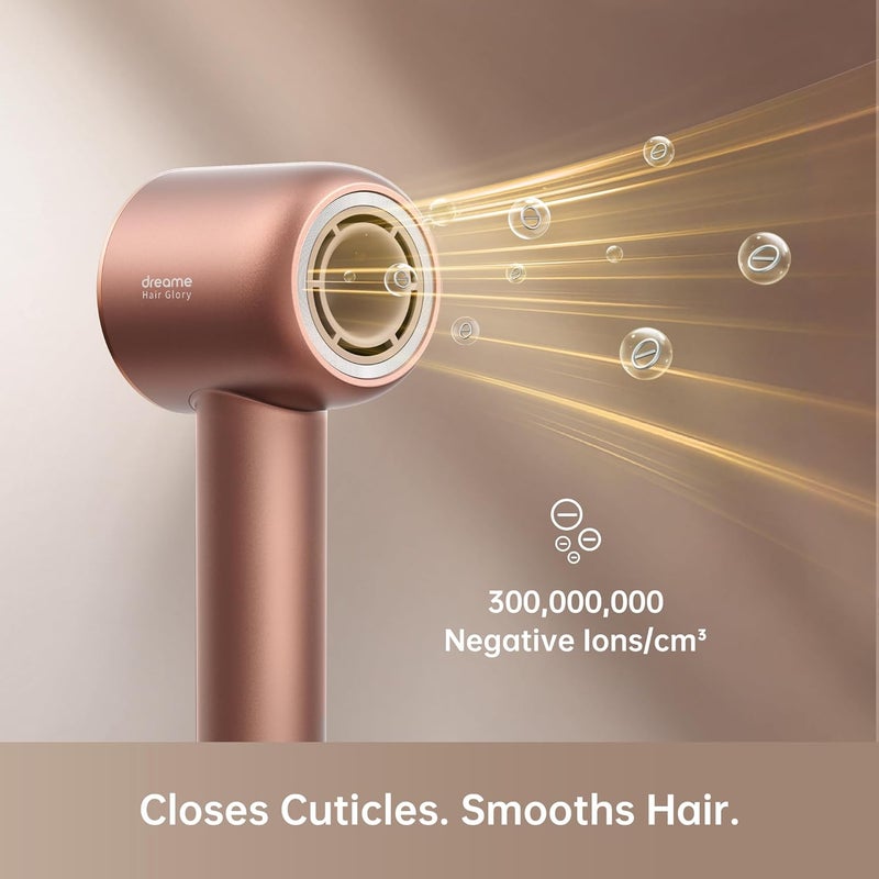 Dreame Hair Glory Hair Dryer, Quick-Drying, 110,000 RPM High-Speed Motor, 70m/s Airflow Speed, Powerful Negative Ions Technology, Lightweight, Temperature and Airspeed Control, Rose Gold - AHD6A-RS - Image 5