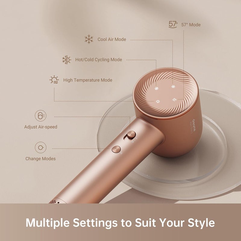 Dreame Hair Glory Hair Dryer, Quick-Drying, 110,000 RPM High-Speed Motor, 70m/s Airflow Speed, Powerful Negative Ions Technology, Lightweight, Temperature and Airspeed Control, Rose Gold - AHD6A-RS - Image 4
