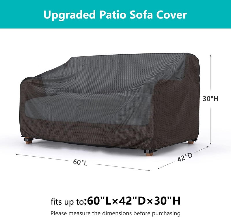 BROSYDA Patio Sofa Cover Waterproof, Heavy Duty 2-Seater Outdoor Couch Cover Patio Furniture Covers with Air Vent and Handles, 60" L×42" D×30" H, Black - Image 2