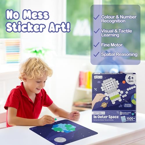 Binca Dotties Dot Art Activity Kit - Space, 1500+ Stickers, Mess-Free Activities, DIY Dot Sticker Art for Toddlers, Kids Travel Activities, Craft Kits & Gifts for Boys & Girls Ages 4,5,6,7 - Image 4