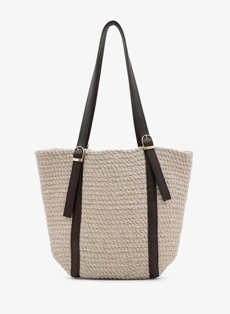 Veneto Adjustable Strap Straw Shoulder Bag – Cream.