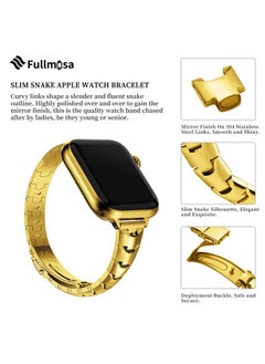 Fullmosa Fullmosa Compatible with Slim Apple Watch Band 49mm 45mm 44mm 42mm, Snake Apple Watch Strap for iWatch SE SE2 Ultra2 Ultra 9 8 7 6 5 4 3 2 1, 45mm 49mm 42mm 44mm Gold (Watch and Case not Included)  - Image 4
