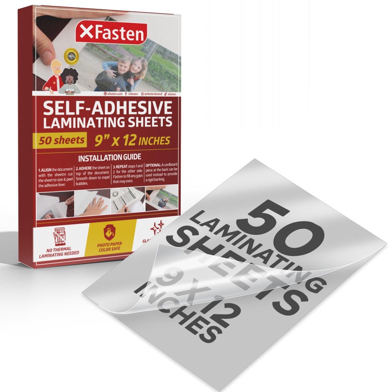 XFasten Self-Adhesive Laminating Sheets, 9 x 12 Inches (50-Pack), 4.76 Thickness - Image 1