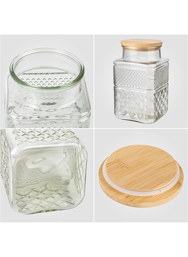 إكسفور مرطبان زجاجي عتيق محكم الغلق سعة 1800 مل، ذو شكل مربع وغطاء من الخيزران، علبة منقوشة لتخزين الدقيق والحبوب والقهوة والمعكرونة والتعليب في المطبخ بشكل أنيق - Image 3