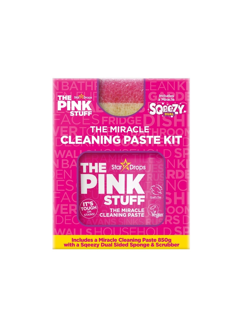 PINK STUFF The Pink Stuff Miracle Cleaning Paste Kit 850g Multi-Purpose Household Cleaner with Dual-Sided Sponge Scrubber - Image 1