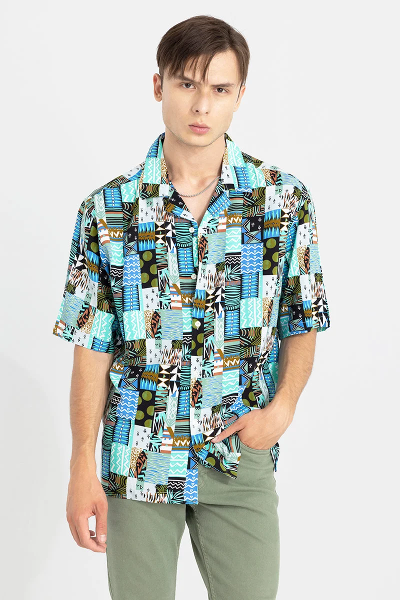 SNITCH Multicolour Geometric Half Sleeve Oversized Shirt