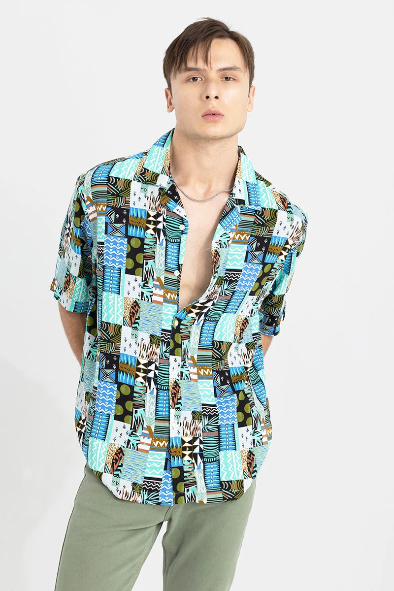 SNITCH Multicolour Geometric Half Sleeve Oversized Shirt