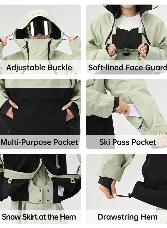 HIGH EXPERIENCE Mens Ski Jacket 3L Snowboard Anorak Coat Baggy Snow Pullover Hooded Waterproof Windproof Insulated Winter, Black, L - Image 5