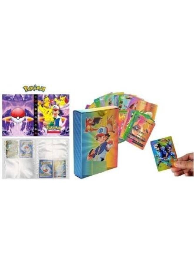 بوكيمون حافظة بطاقات تحتوي على 120 مساحة و55 قطعة من بطاقات رقائق قوس قزح  بكيمون