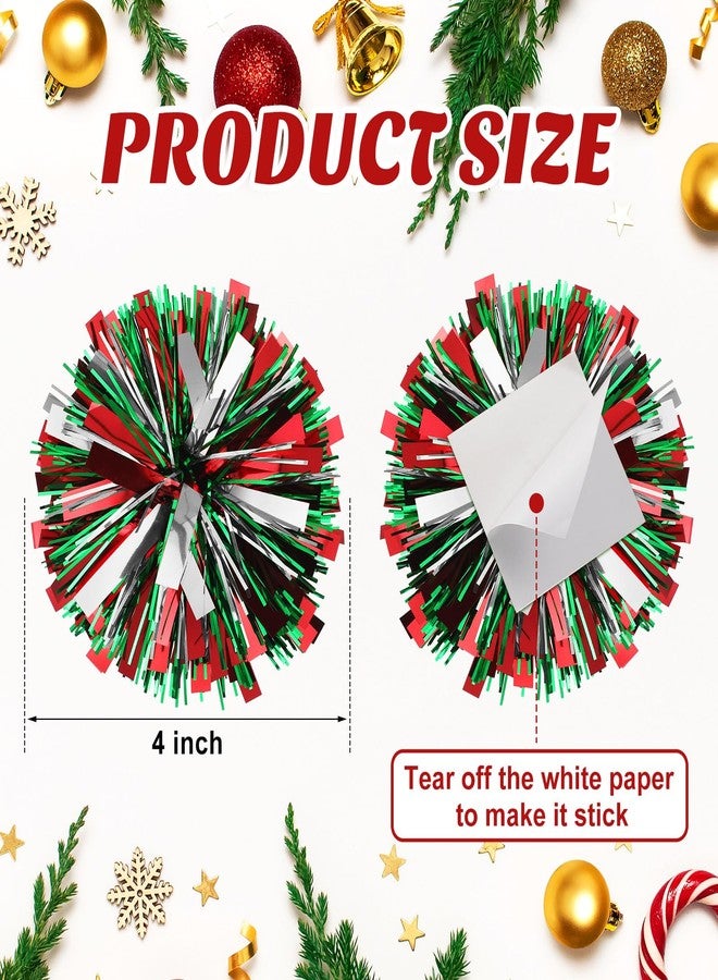 Daifunli 24 Pcs Christmas Tinsel Bows for Gift Wrapping 4 Inch Self Adhesive Christmas Gift Bows Toppers for Xmas Birthday Party Presents Decorations Holiday Gift Accessory(Red, Green, Silver - Image 2