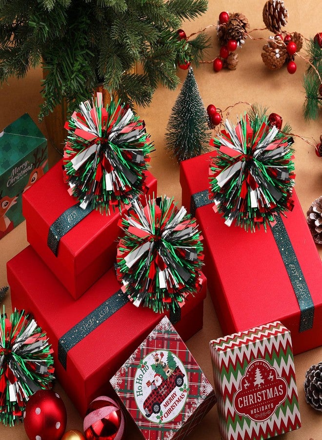 Daifunli 24 Pcs Christmas Tinsel Bows for Gift Wrapping 4 Inch Self Adhesive Christmas Gift Bows Toppers for Xmas Birthday Party Presents Decorations Holiday Gift Accessory(Red, Green, Silver - Image 4