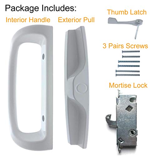 HauSun Patio Door Handle Set + Mortise Lock 45° Perfect Replacement for Sliding Glass Door Fits 3-15/16” Screw Hole Spacing, Non-keyed with Latch Locks,White Diecast,Reversible Design(Non-Handed) - Image 4