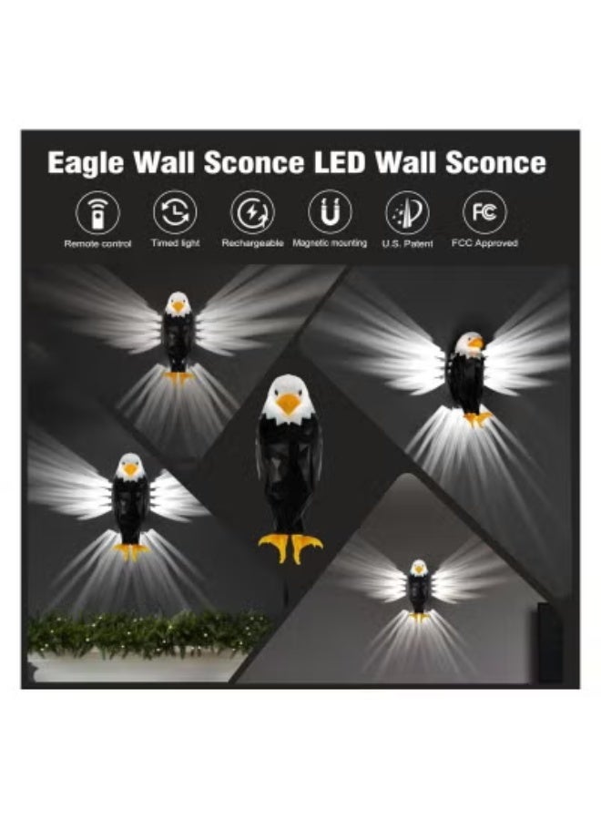 Magnetic Bald Eagle LED Wall Light – USB Rechargeable, Remote Control, Battery Operated – Easy to Install, Removable Decorative Lamp for Bedroom, Living Room & Office - Image 3