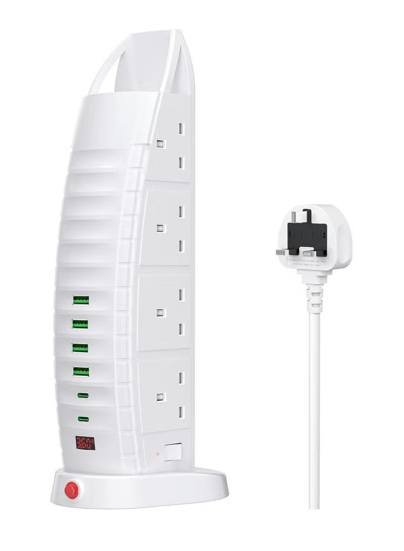 Sailboat Tower Extension Board with USB A and USB C Port with Universal Sockets with Master Switch and Safety Shutter Multi Plug Socket with 2 Type C - Image 1