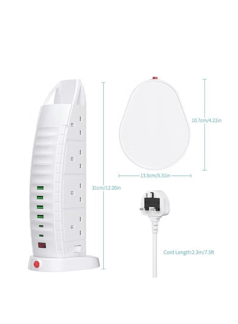 Sailboat Tower Extension Board with USB A and USB C Port with Universal Sockets with Master Switch and Safety Shutter Multi Plug Socket with 2 Type C - Image 2