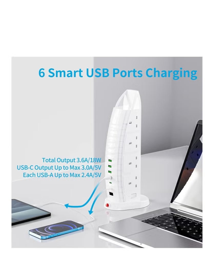 Sailboat Tower Extension Board with USB A and USB C Port with Universal Sockets with Master Switch and Safety Shutter Multi Plug Socket with 2 Type C - Image 5