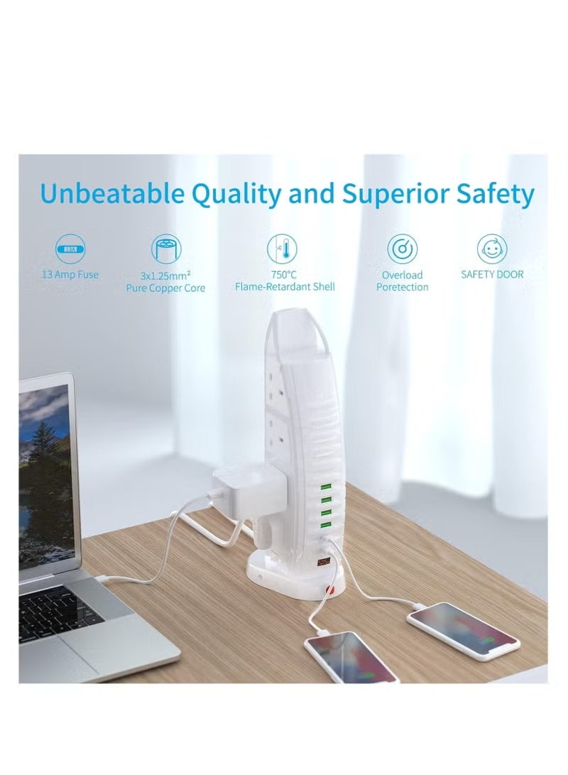 Sailboat Tower Extension Board with USB A and USB C Port with Universal Sockets with Master Switch and Safety Shutter Multi Plug Socket with 2 Type C - Image 3