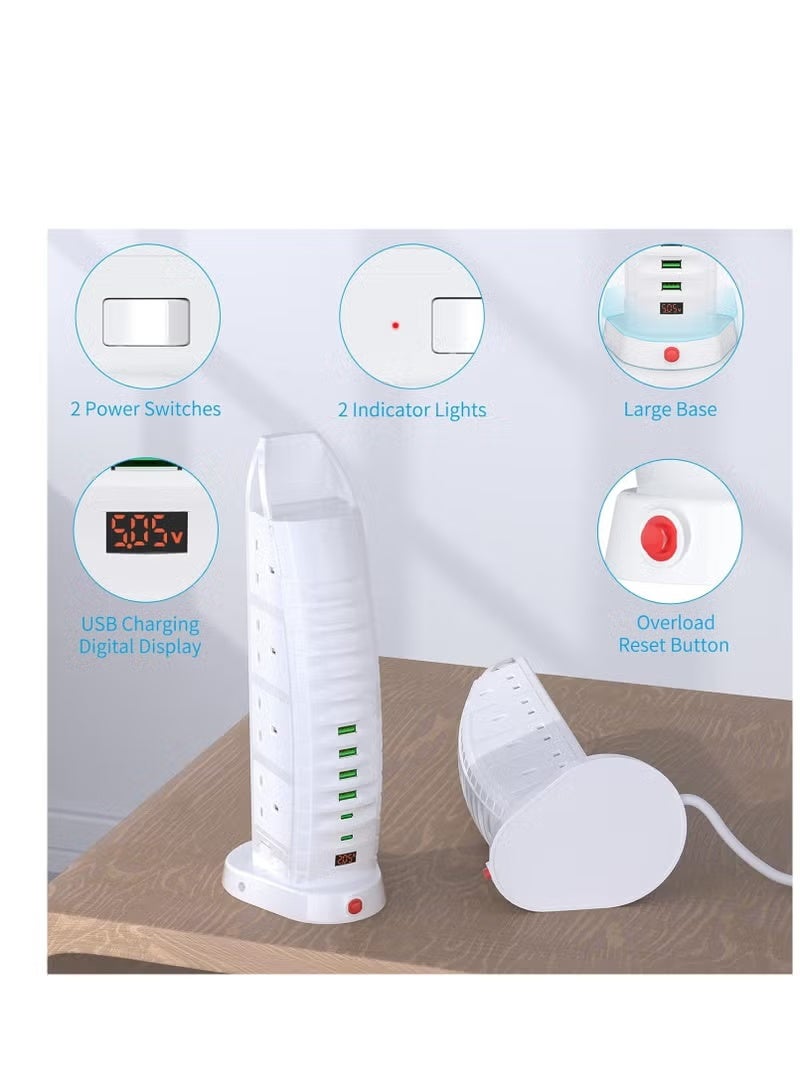 Sailboat Tower Extension Board with USB A and USB C Port with Universal Sockets with Master Switch and Safety Shutter Multi Plug Socket with 2 Type C - Image 4