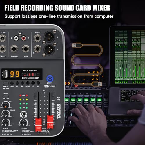 TKLBLS Audio Mixer, TKLBLS Studio Audio Sound Mixer Board, 6 Channel Unpowered Recording Mixers w/USB Audio Interface, DJ Mixer with 48V Phantom Power for KTV, Live Shows, Streaming, Conferences - Image 5