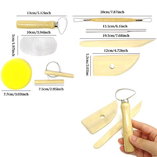 Honbay 8-Piece Wooden Pottery Clay Wax Tool Kit Carving Sculpting Modeling Tool Set - Image 2