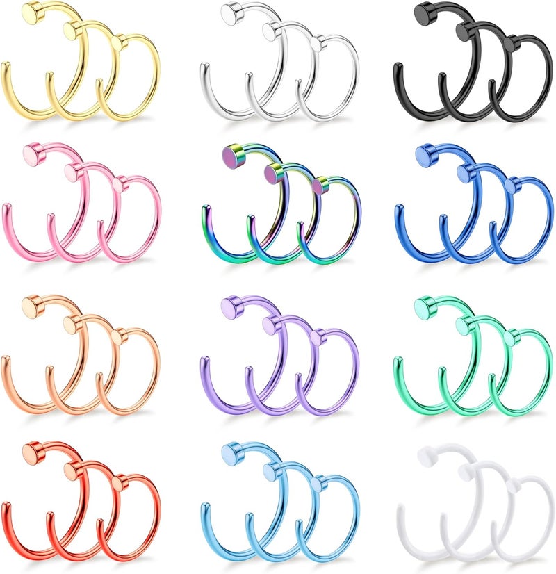Drperfect 18/20/22G 36PCS 316L Stainless Steel Nose Rings Hoops Nose Piercing Jewelry for Women Men Colored Hoop Nose Ring 6mm 8mm 10mm 12mm - Image 1