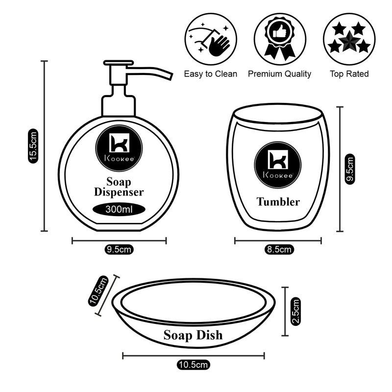 Kookee Ceramic Bathroom Set Stylish 3 Piece Bath Accessories Kit with Liquid Handwash Soap Dispenser Toothbrush Holder Soap Dish Modern Designer Decor for Home Guest BathroomsBlack 9614 - Image 5