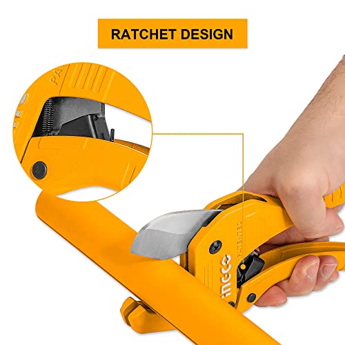 INGCO PVC Pipe cutter Ratchet-type Tube and Pipe Cutter for Cutting O.D. PEX, PVC, and PPR Hoses and Plumbing Pipes up to 5/8"，Uesful for Household, Maintenance, Plumber HPCS05428 - Image 2