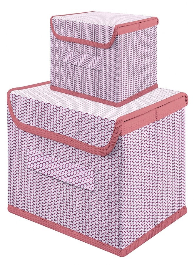 UNICRAFTS Foldable Storage Box with Lid (Pack of 2 – Small & Large) | Non-Woven Wardrobe Organizer for Clothes, Toys & Storage | Collapsible Storage Boxes with Front Window (Pink) - Image 1