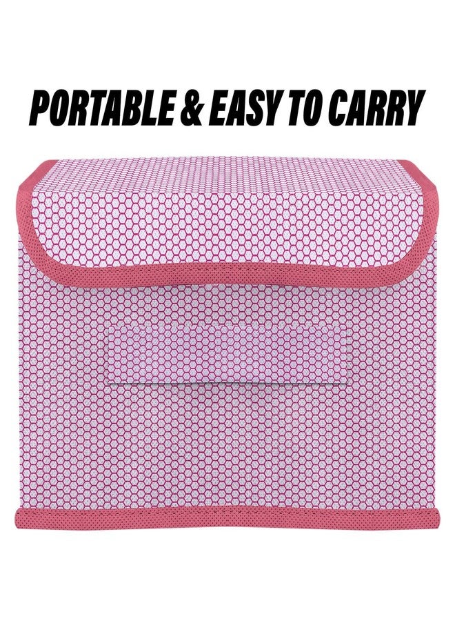 UNICRAFTS Foldable Storage Box with Lid (Pack of 2 – Small & Large) | Non-Woven Wardrobe Organizer for Clothes, Toys & Storage | Collapsible Storage Boxes with Front Window (Pink) - Image 5