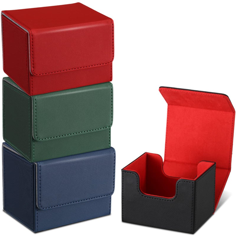 Yookeer 4 Pieces Leather Deck Card Boxes Cards Deck Game Box for Collectible Playing Card Box Compatible with MTG CommanderBlack Green Red BlueHorizontal - Image 2