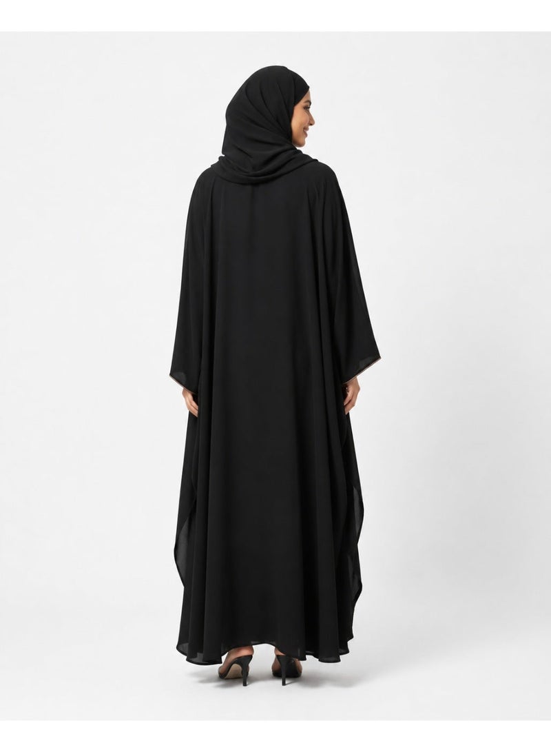 قفطان عباية نسائي أسود فاخر مزين بالستراس الذهبي مع طرحة متناسقة - Image 4