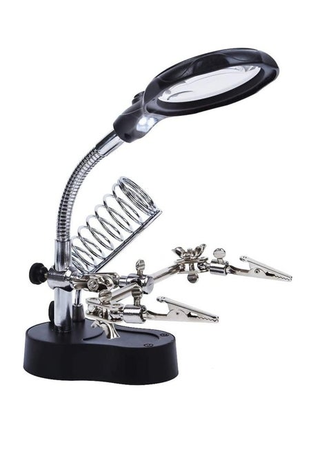 Soldering Magnifying Glass with LED Lamp Helping Hands Magnifier Holding Devices Clamp and Alligator Clips, Assembly, Repair, Modeling, Crafts 3.5X 12X
