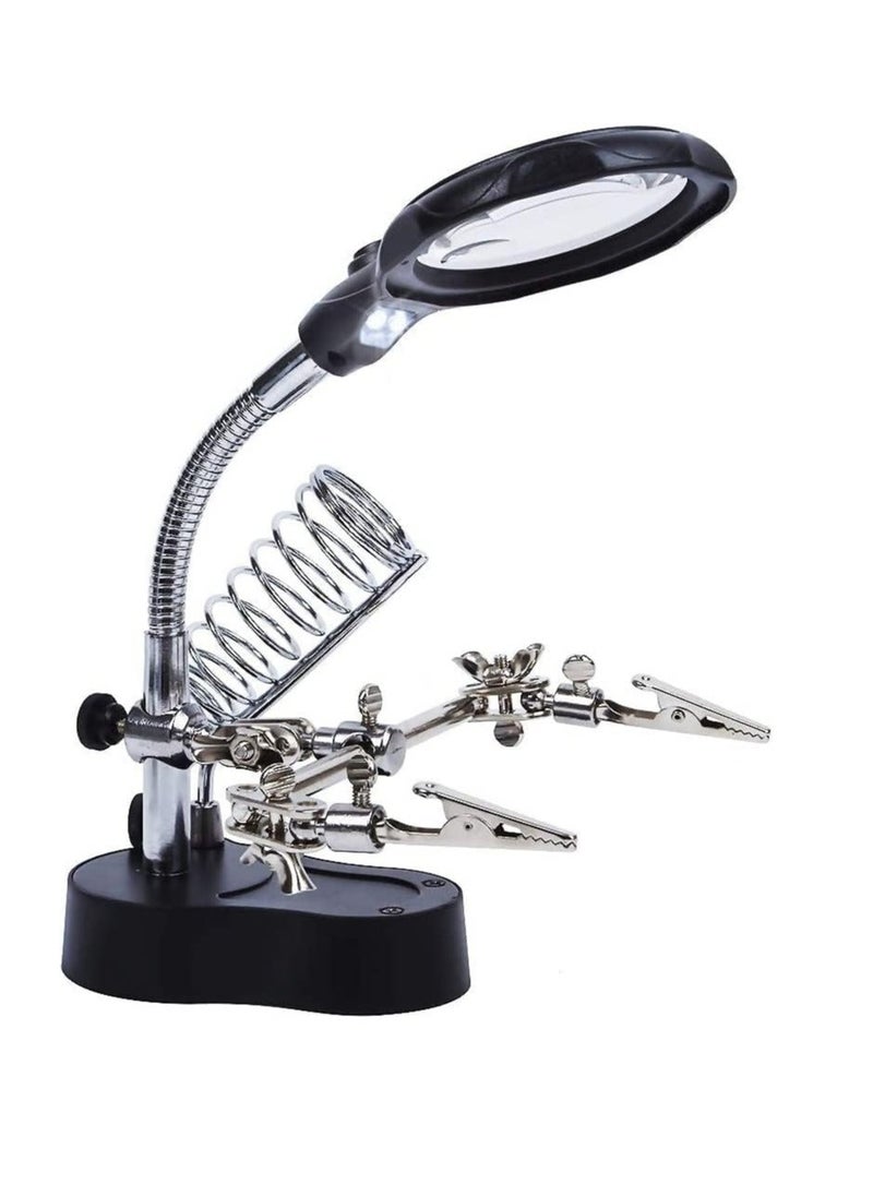 Soldering Magnifying Glass with LED Lamp Helping Hands Magnifier Holding Devices Clamp and Alligator Clips, Assembly, Repair, Modeling, Crafts 3.5X 12X